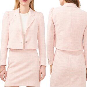 NWT Women's 1. STATE Morning Blooms Crop Tweed Blazer "PINK CLOUD" | Size‎ 12